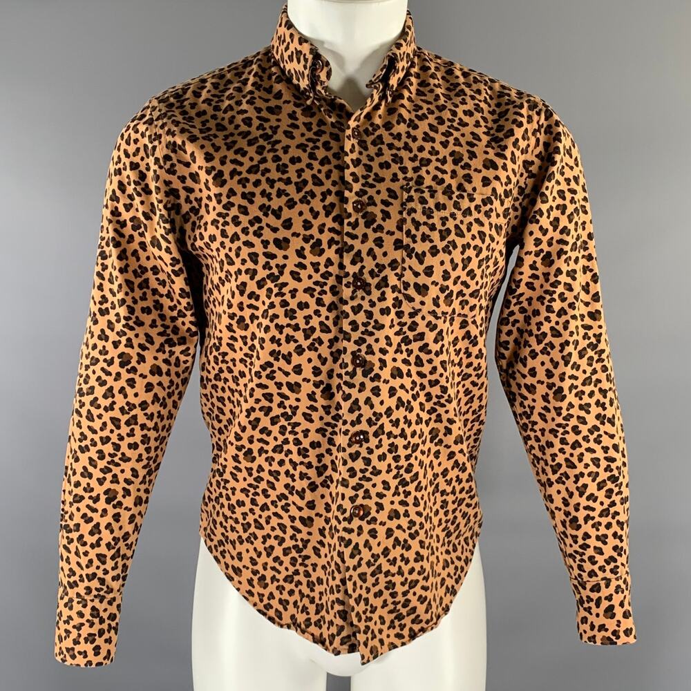 NAKED AND FAMOUS Size M Brown Black Animal Print Button Down Long Sleeve Shirt
